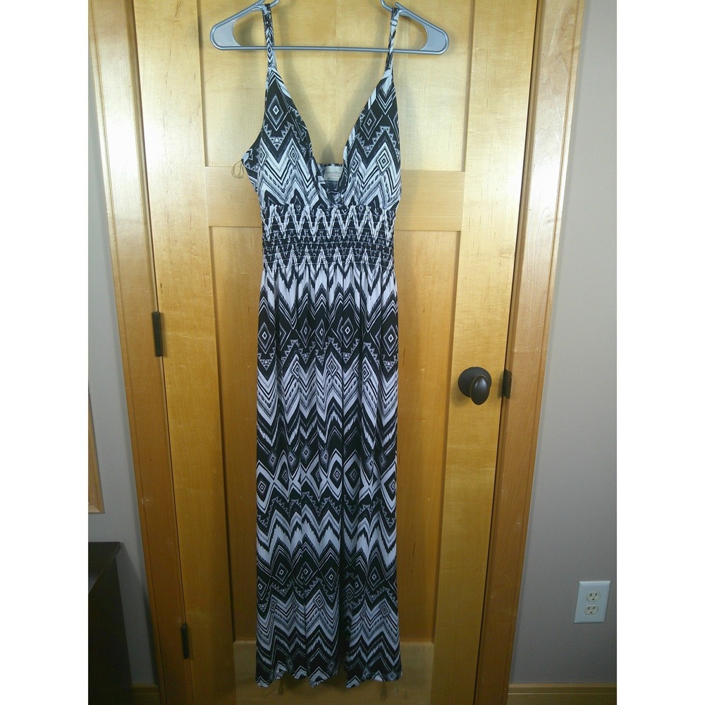 Bobbie Brooks Plus Size 2X Maxi Dress Black White Geometric Flowy NWT